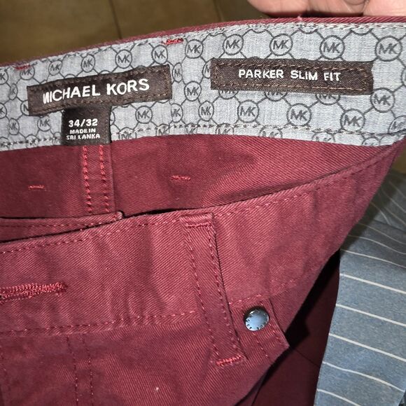 Michael‎ Kors Men's Parker Slim Fit Burgundy 5 Pocket Pants Size 34 x  32 - Picture 5 of 6